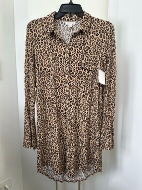 Leopard Print Sleep Shirt - Tan